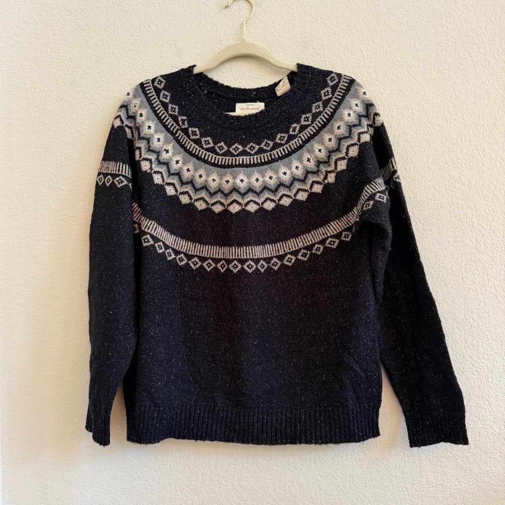 Weatherproof Vintage Womens Navy Blue Fair Isle Nordic Knit Sweater Medium